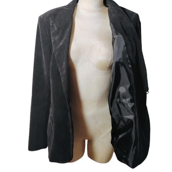 Vintage Norma Kamali Tailored Corduroy Blazer Black 1 Button Mimalist 90s Sz 18 - Picture 6 of 8